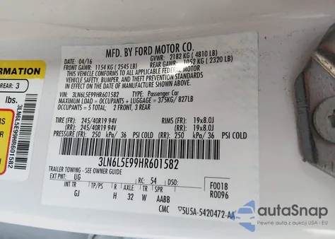 2017 Lincoln Mkz Reserve z USA, uszkodzony, nr VIN 3LN6L5E99HR601582